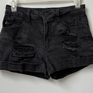 Kancan Black Distressed Shorty Jean Shorts. Size 25